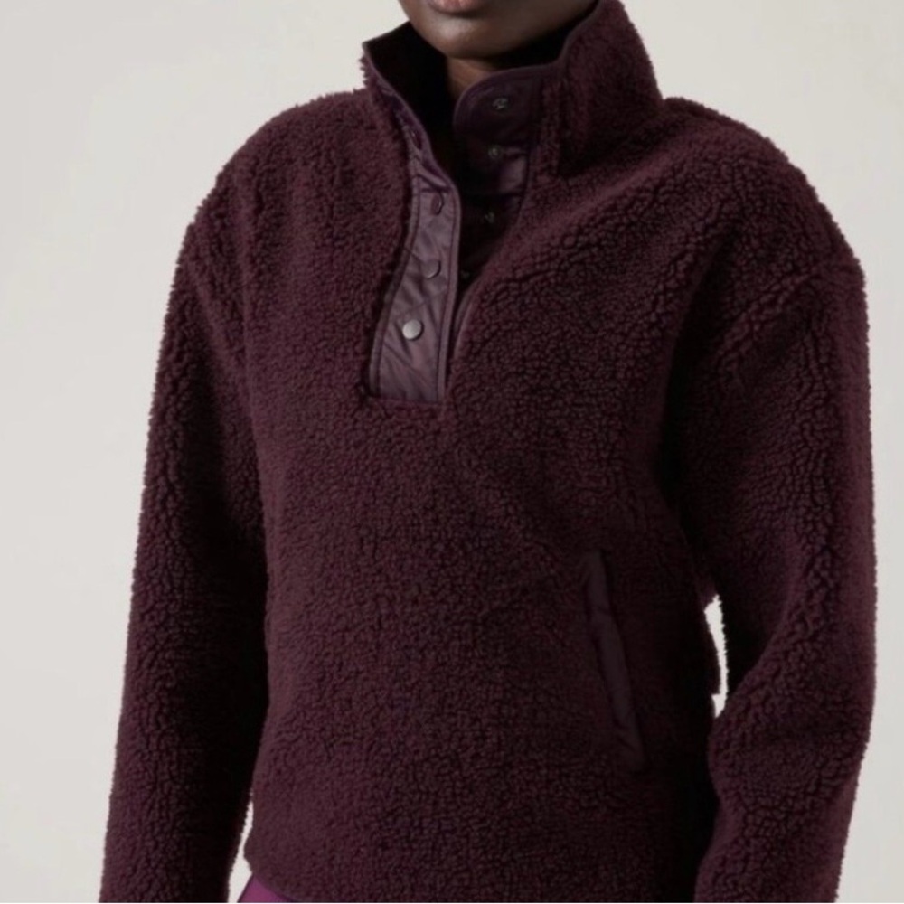 Athleta Purple Sherpa Snap Fleece  Sweatshirt Size M pre-owned.